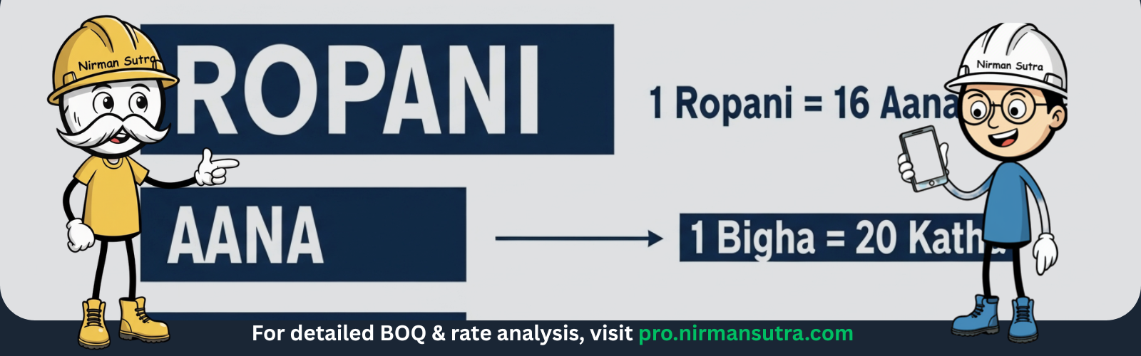 Chart showing conversion of Ropani and Bigha to international land units