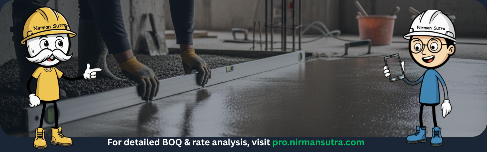 Professional floor screeding with cement sand and chips at construction site