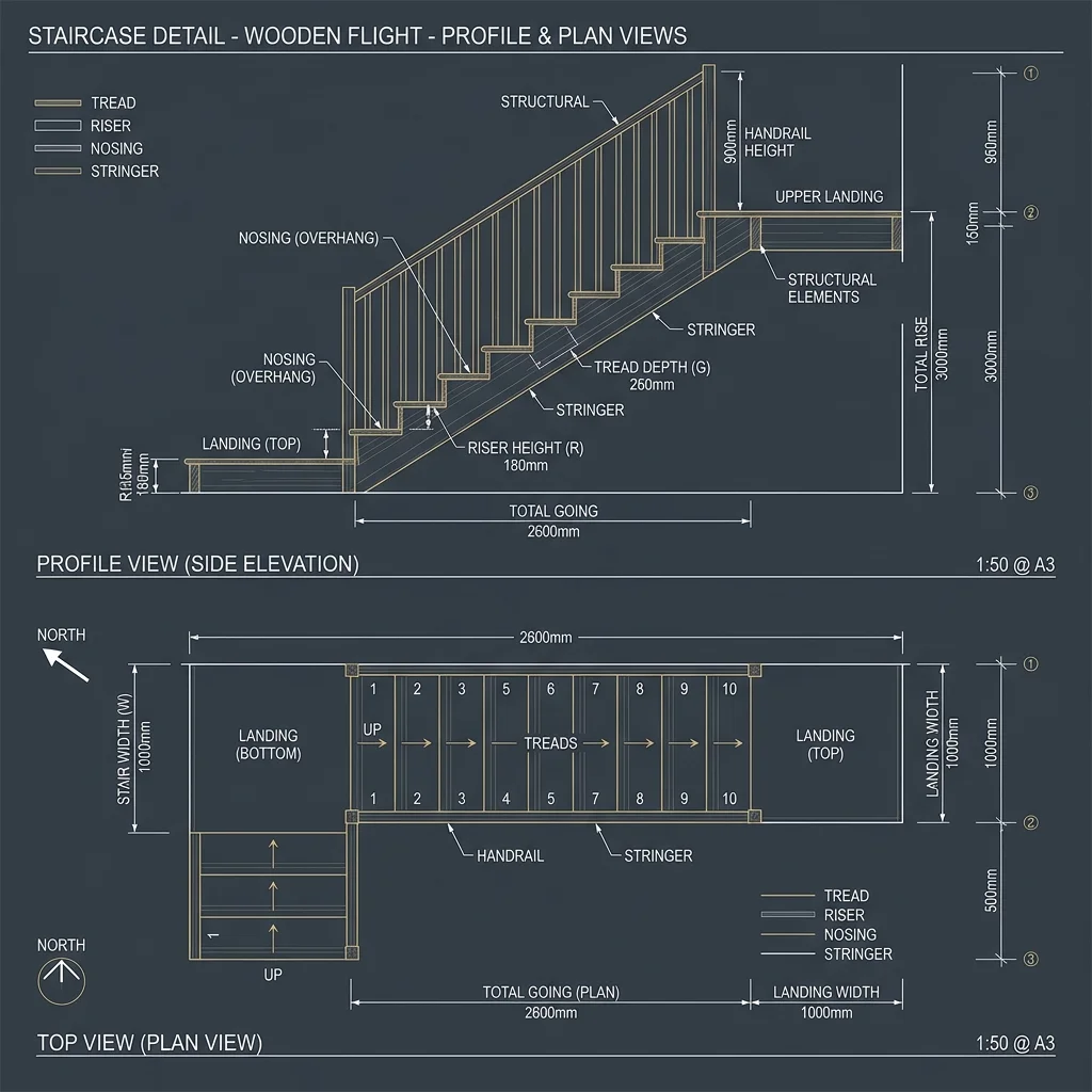 Staircase Riser, Tread & Headroom Engineering Diagram