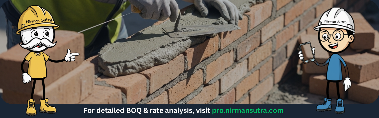 A bricklayer building a standard red brick wall with mortar at a construction site